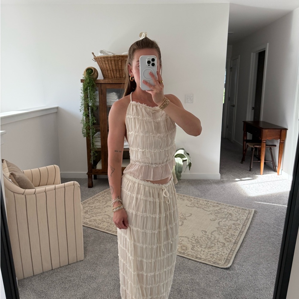 Elegant Cream Halter Top and Skirt Set